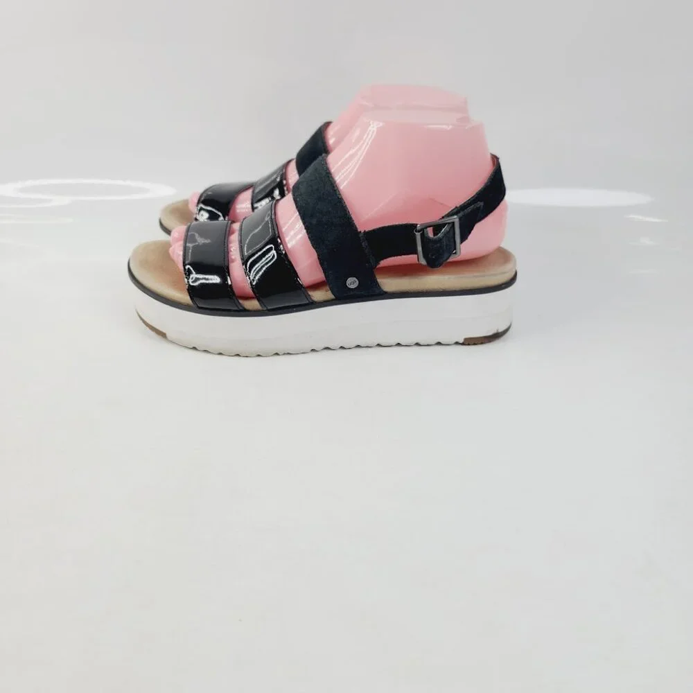 UGG Women's Black White Braelynn Patent‎ Leather Platform Sandals Size US 8.5